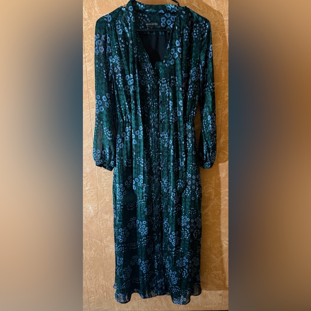 Banana Republic Dark Green and Light Blue Floral Dress